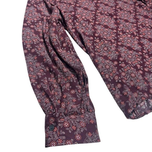 NWT LOFT Burgundy Floral Long Sleeve Blouse Scoop Neck Size Large Flowers - Picture 4 of 7